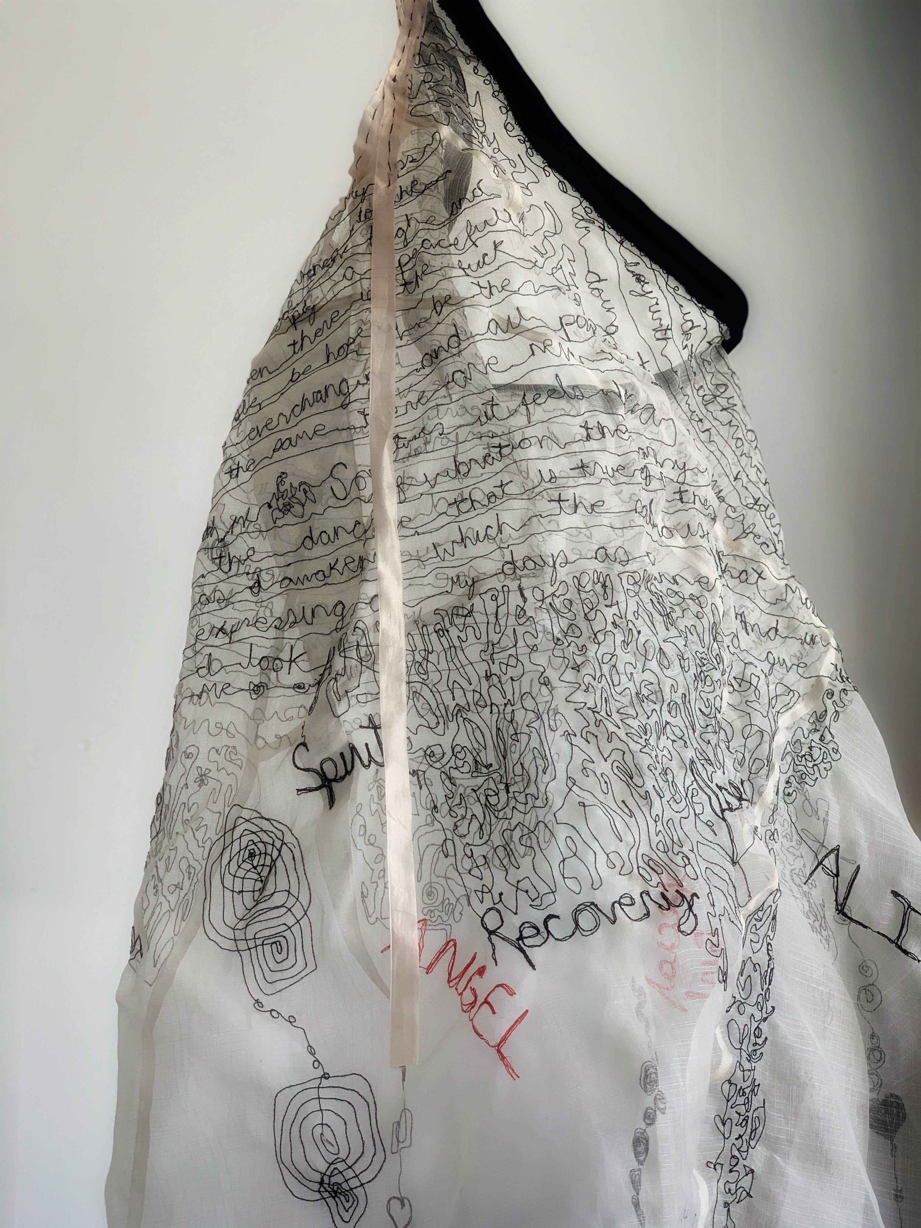 Artisanal Traced - silk organza dress, free-motion stitching