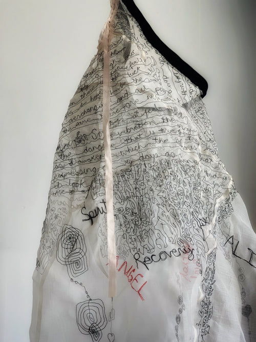 Artisanal Traced - silk organza dress, free-motion stitching